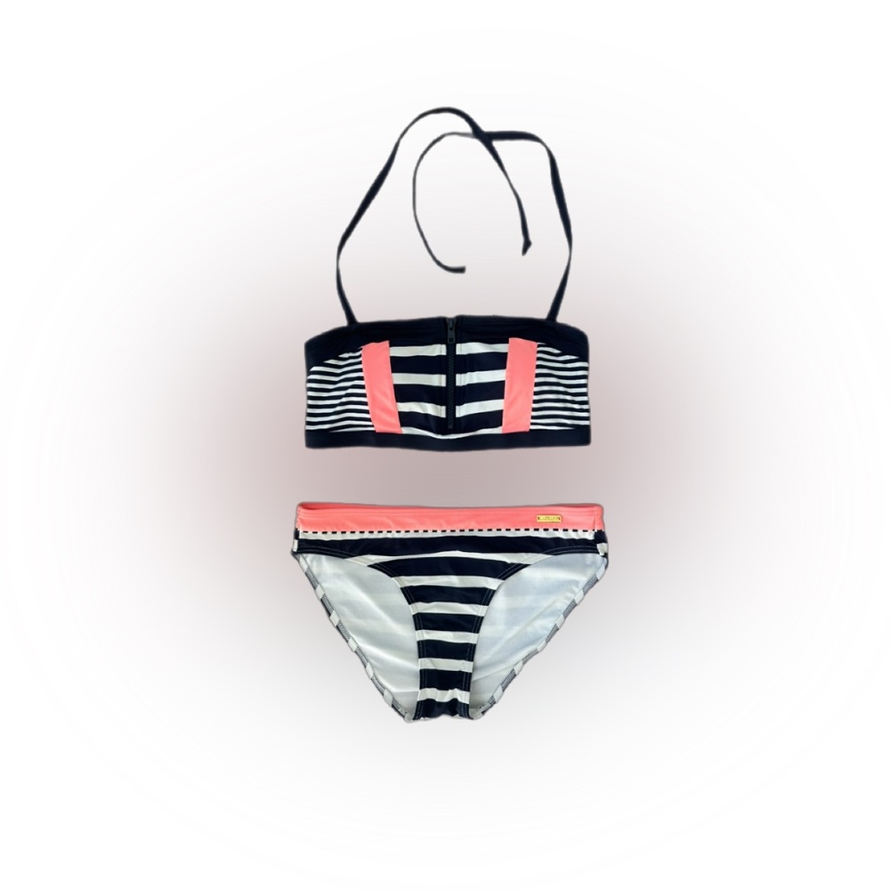 LASCANA Two Piece Bikini Set – Navy Stripe & Coral – Top Size 4 / Bottom Size 6